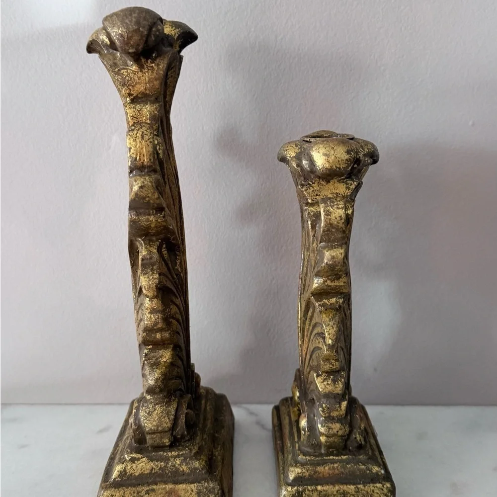 Elegant Gold Leaf Candle Holders a pair of vintage acanthus leaf